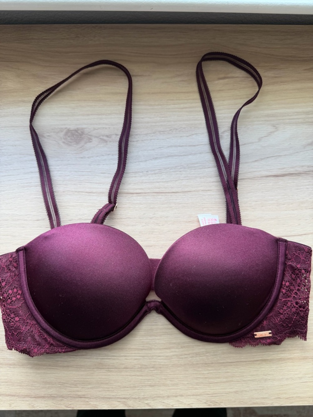 PINK Victoria’s Secret | Lace Push-Up Bra in Burgundy with Removable Straps